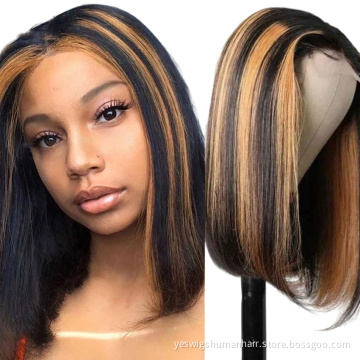 4X4 Highlight Bob Wig 150% Blonde Brazilian Straight Transparent Lace Closure  Human Hair Wigs full lace wigs for black women